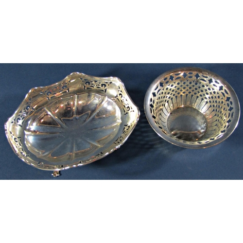 1221 - A silver bonbon dish with pierced filigree detail, Birmingham 1923, maker Joseph Gloster Ltd, togeth... 