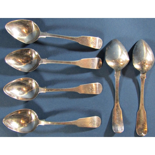 1227 - Six Georgian silver teaspoons, Newcastle 1824, maker Reid & Son, 2.9oz approx