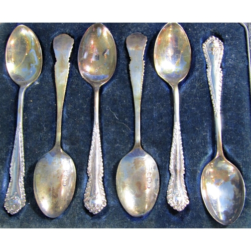 1234 - A cased set of six silver teaspoons, cased set of six silver teaspoons and a sugar tong, seven vario... 