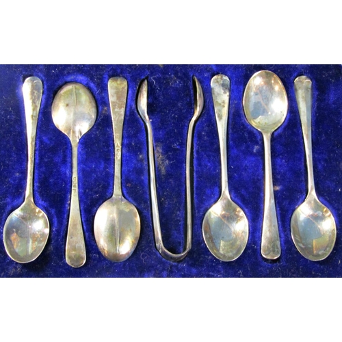 1234 - A cased set of six silver teaspoons, cased set of six silver teaspoons and a sugar tong, seven vario... 