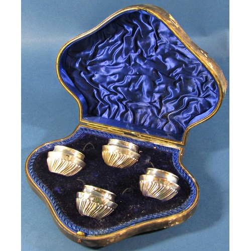 1243 - Four cased silver gilt condiments, Birmingham 1901, maker Hilliard & Thomason, 3.4oz approx