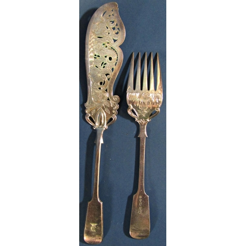 1255 - Two pairs of silver plated grape shears, pair of Victorian plated fish servers, collection of Victor... 