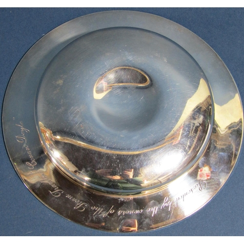 1256 - A silver Armada dish, 17 cm diameter, London 1962, to the underside the inscription presented by the... 