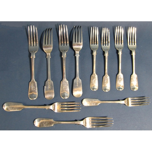 1263 - Six Victorian silver fiddle pattern table forks and six Victorian silver fiddle pattern dessert fork... 