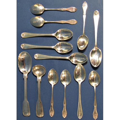 1265 - Six silver anthemion pattern coffee spoons, heavy Victorian mustard spoon, further various teaspoons... 