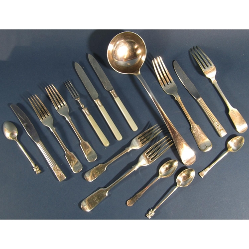 1267 - Mixed collection of Victorian and later silver plated flatware including large serving spoon, ladle,... 