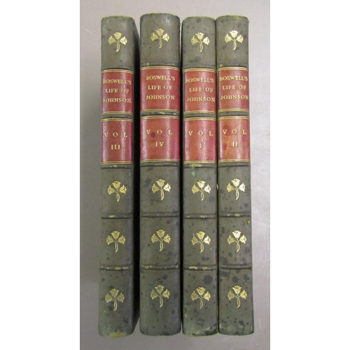 215 - A collection of leather bound Antiquarian books including Boswell's Life Of Johnson, 4 volumes, 1826... 