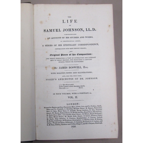 215 - A collection of leather bound Antiquarian books including Boswell's Life Of Johnson, 4 volumes, 1826... 