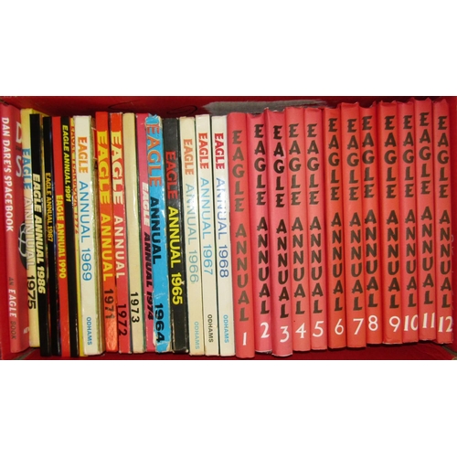 238 - Large collection - four boxes including Eagle annuals volumes 1-24, Dan Dare annuals, Eagle Sports a... 