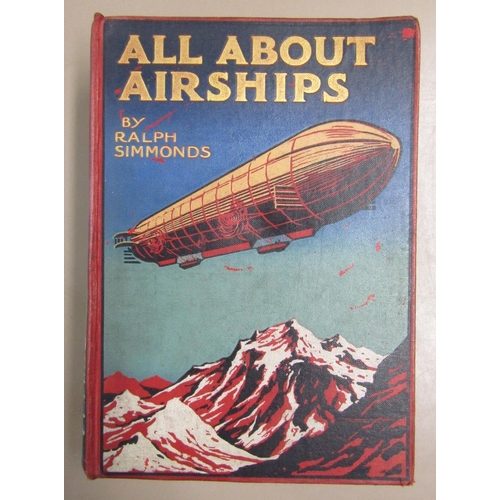 243 - Edwardian boy's books with decorated spines including All About Airships by Ralph Simmonds 1918, Tru... 