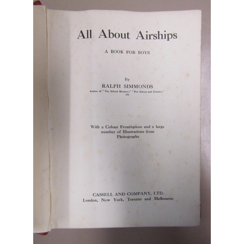 243 - Edwardian boy's books with decorated spines including All About Airships by Ralph Simmonds 1918, Tru... 