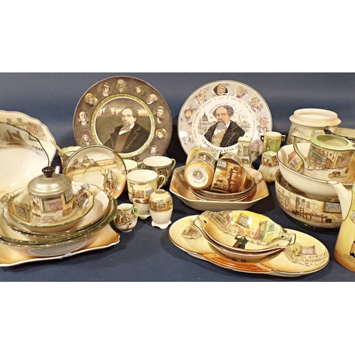 1021 - A collection of royal Doulton dickens ware comprising dishes of various shapes, tea cups and saucers... 