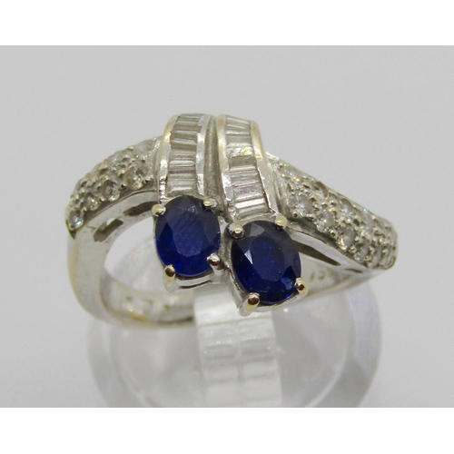 1284 - Art Deco style 18ct white gold vari-cut sapphire and diamond ring, size J, 6.3g