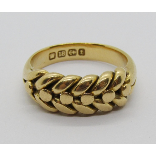 1337 - Late Victorian 18ct keeper ring, Birmingham 1893, size Q/R, 9.4g