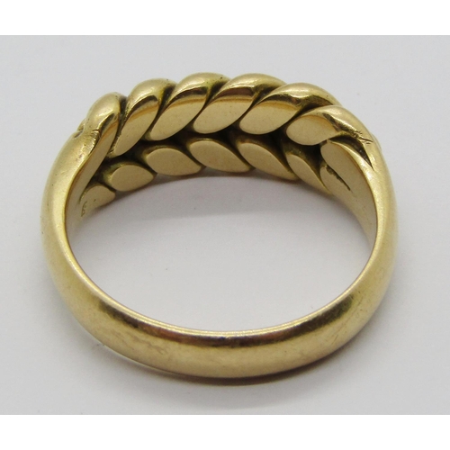 1337 - Late Victorian 18ct keeper ring, Birmingham 1893, size Q/R, 9.4g