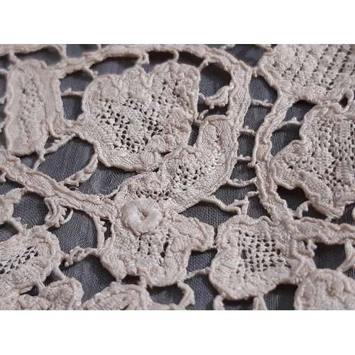1550 - A 19th century Honiton lace bertha with raised and rolled detail, lined with fine gauze and with one... 