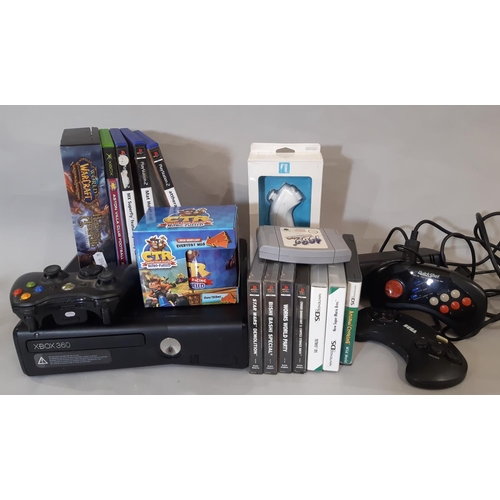 331 - Retro gaming; bundle of electronic games including XBOX 360 console with one controller, hand set co... 