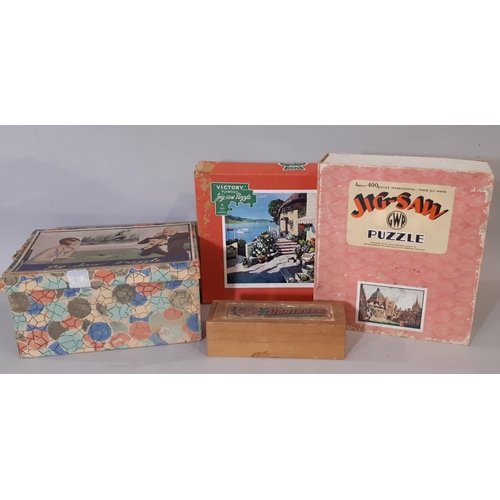 315 - 3 vintage plywood jigsaw puzzles including a 1930's Chad Valley Cunard promotional puzzle 'Liner and... 