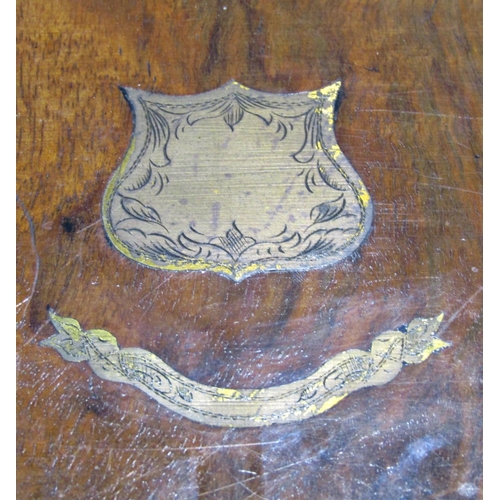 1614 - A 19th century walnut, ebony and rosewood strung, writing slope with a hinged front panel and purple... 