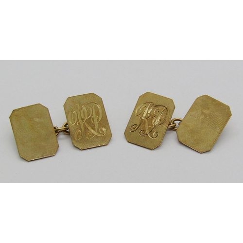 1357 - Pair of 9ct cufflinks with engraved initials, maker 'D&F', 5.5g