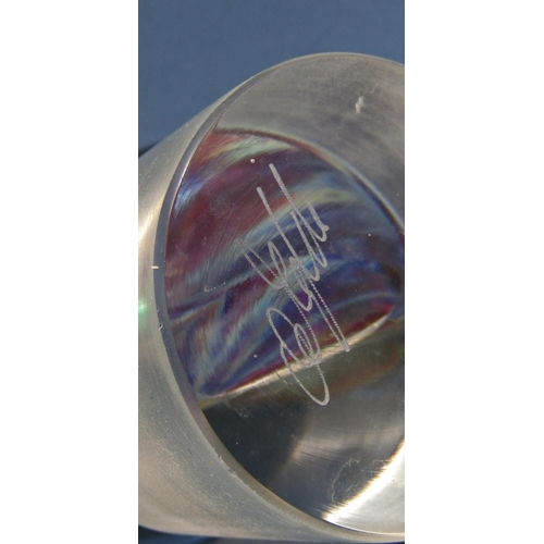 1155 - A handmade Murano Glass Sculpture “Ribbon” in Chalcedony, set on a frosted cylindrical glass base, i... 