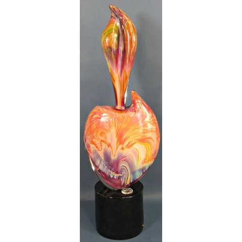 1156 - A handmade Murano Glass Abstract Sculpture in Chalcedony, set on a black cylindrical glass base with... 