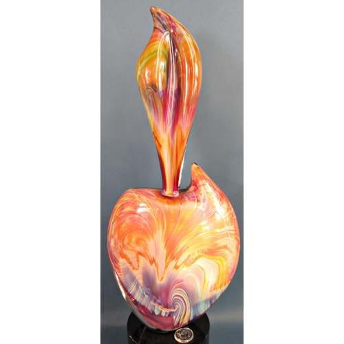 1156 - A handmade Murano Glass Abstract Sculpture in Chalcedony, set on a black cylindrical glass base with... 