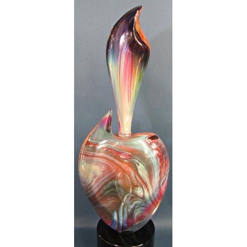 1156 - A handmade Murano Glass Abstract Sculpture in Chalcedony, set on a black cylindrical glass base with... 