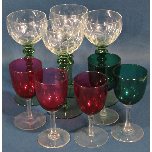 1178 - A good selection of drinking glasses, including six Champagne bowls, six green hock wine glasses, pi... 