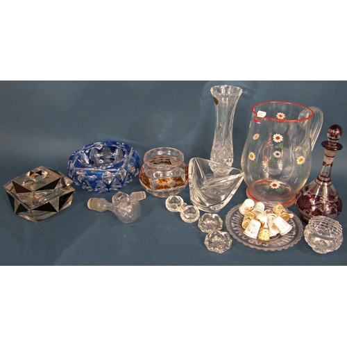 1179 - A mixed selection of glass, including Swarovski type swans, owls, a hand painted floral water jug, w... 