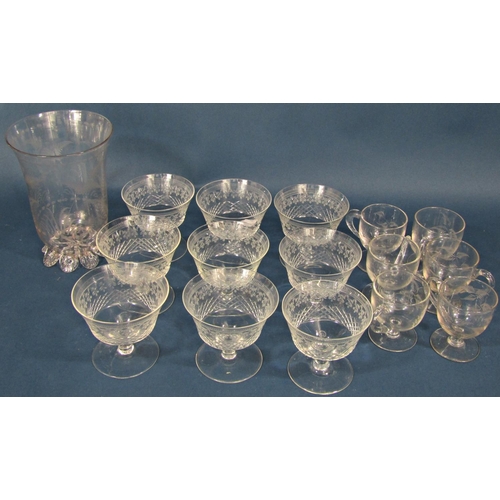 1184 - A small selection of nine Victorian style cut glass dessert bowls, a celery vase and six punch glass... 