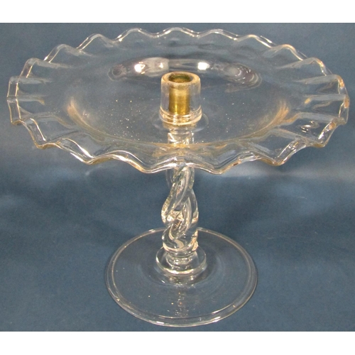 1186 - A glass tazza with a wavy edge and a square decanter. (As Found)