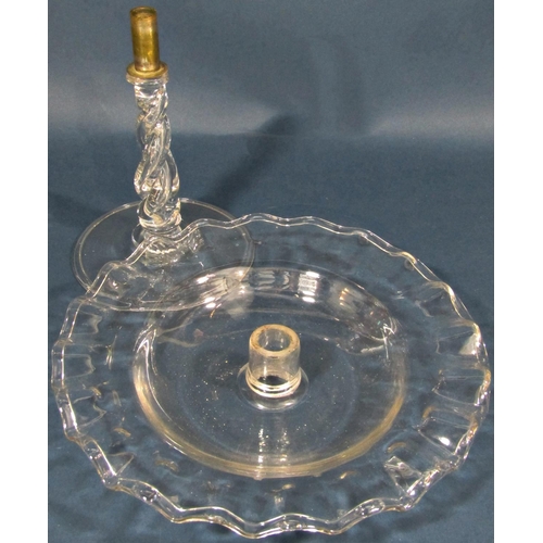 1186 - A glass tazza with a wavy edge and a square decanter. (As Found)