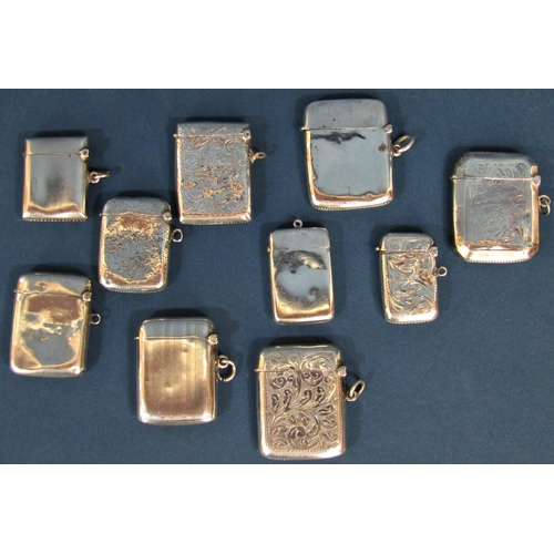 1270 - Ten silver vesta cases, a number with engraved detail, 6oz approx