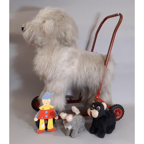 326 - 1960's ride-on dog toy by Wendy Boston (Playsafe) height 62cm together with vintage clockwork donkey... 