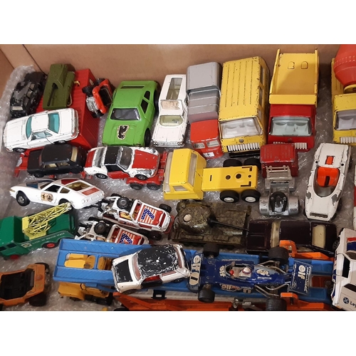 310 - Box of vintage model toy vehicles including Captain Scarlet 'Rhino' armoured car by Corgi, others by... 