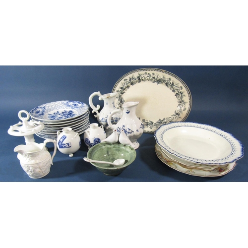 1072 - A miscellaneous collection of ceramics including a butter dish, cover and stand, two tin glazed ewer... 