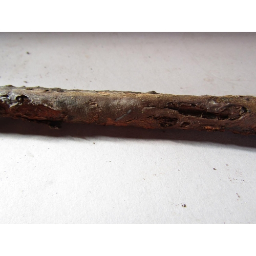 1690 - Two Tribal spears (as found) 145cm and 134cm a Tribal wooden spear launcher 149cm and a wooden Papua... 