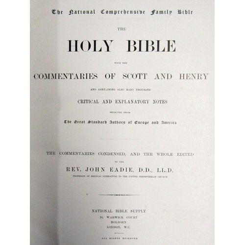 263 - The Illustrated National Family Bible with commentary by Scott & Henry, black leather bindings with ... 