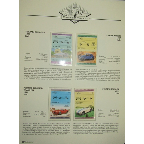 293 - 17 albums containing worldwide stamps relating to classic cars, railways, royal family, dinosaurs, a... 