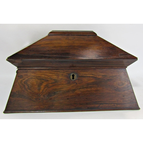 1661 - A large Regency rosewood sarcophagus tea caddy, with a well fitted interior mixing bowl (not origina... 