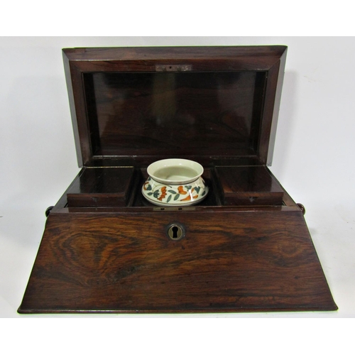 1661 - A large Regency rosewood sarcophagus tea caddy, with a well fitted interior mixing bowl (not origina... 
