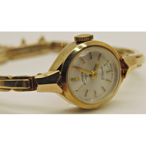 1431 - Rotary ladies dress watch with 9ct gold case and bracelet, 13gms all in