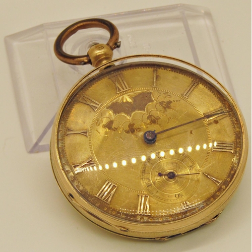 1434 - 14k key wound gentleman's pocket watch, the gilt dial with engraved detail and subsidiary second dia... 