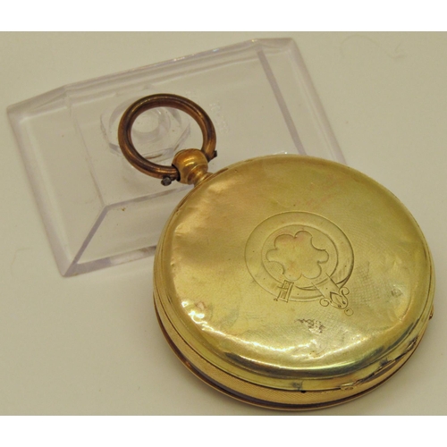 1434 - 14k key wound gentleman's pocket watch, the gilt dial with engraved detail and subsidiary second dia... 