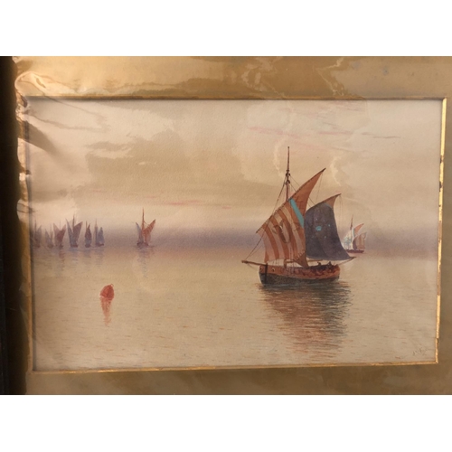 176 - Four prints and a watercolour to include: Attributed to John Shirley Fox (1860-1939) - sailboats on ... 