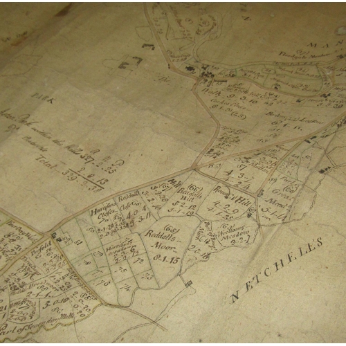 298 - An interesting group of three 18th century tithing and field maps, paper on canvas, in the Castle Br... 