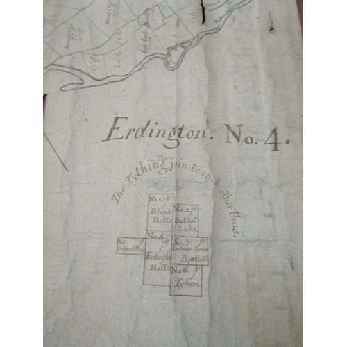 298 - An interesting group of three 18th century tithing and field maps, paper on canvas, in the Castle Br... 