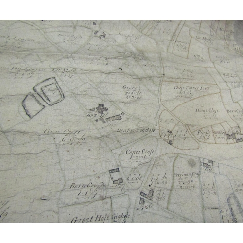 298 - An interesting group of three 18th century tithing and field maps, paper on canvas, in the Castle Br... 