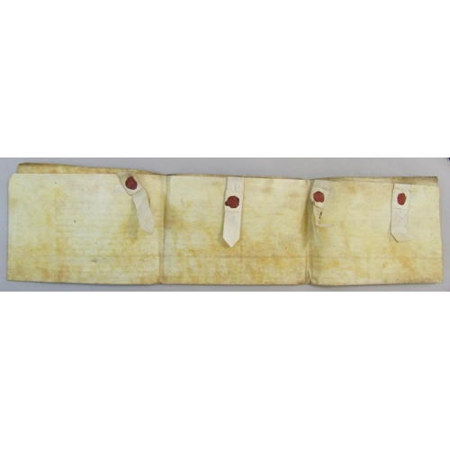 275 - A large 17th century vellum indenture c.1690 regarding a property in Middlesex, with attached ground... 